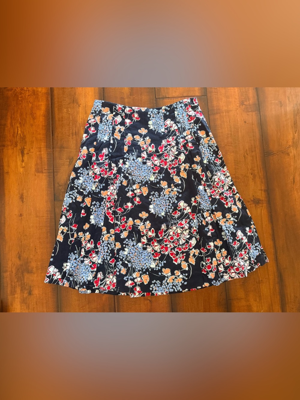Talbots Navy Floral A-Line Skirt with Red and Cream Accents